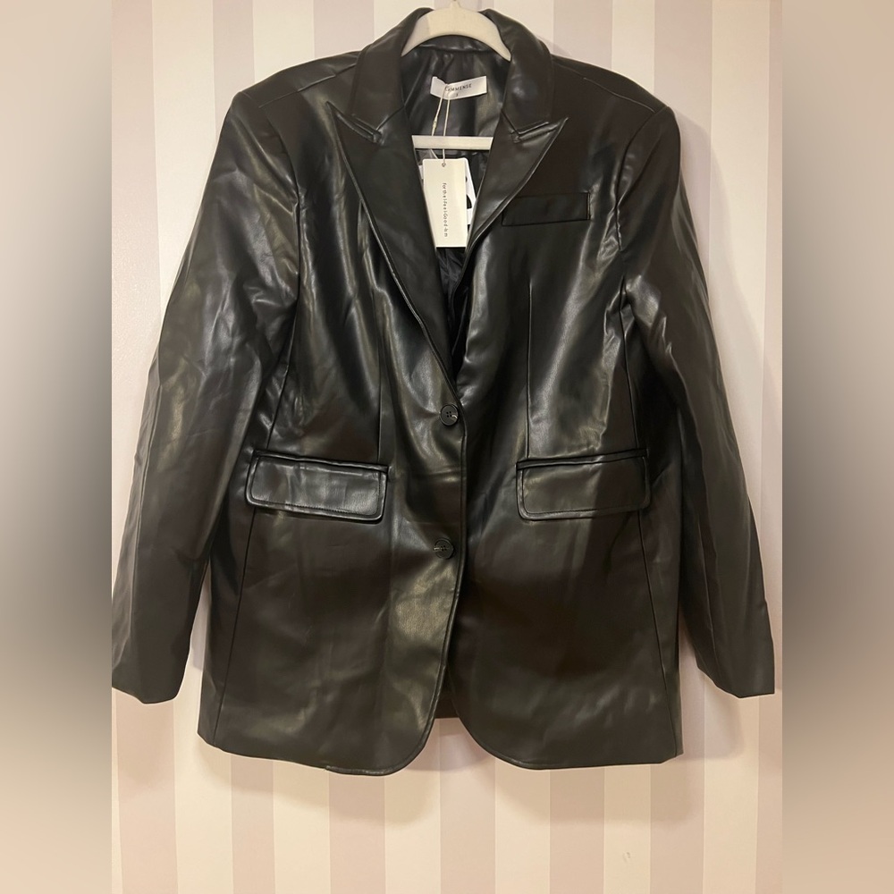 Commense Black Faux Leather Blazer S size
